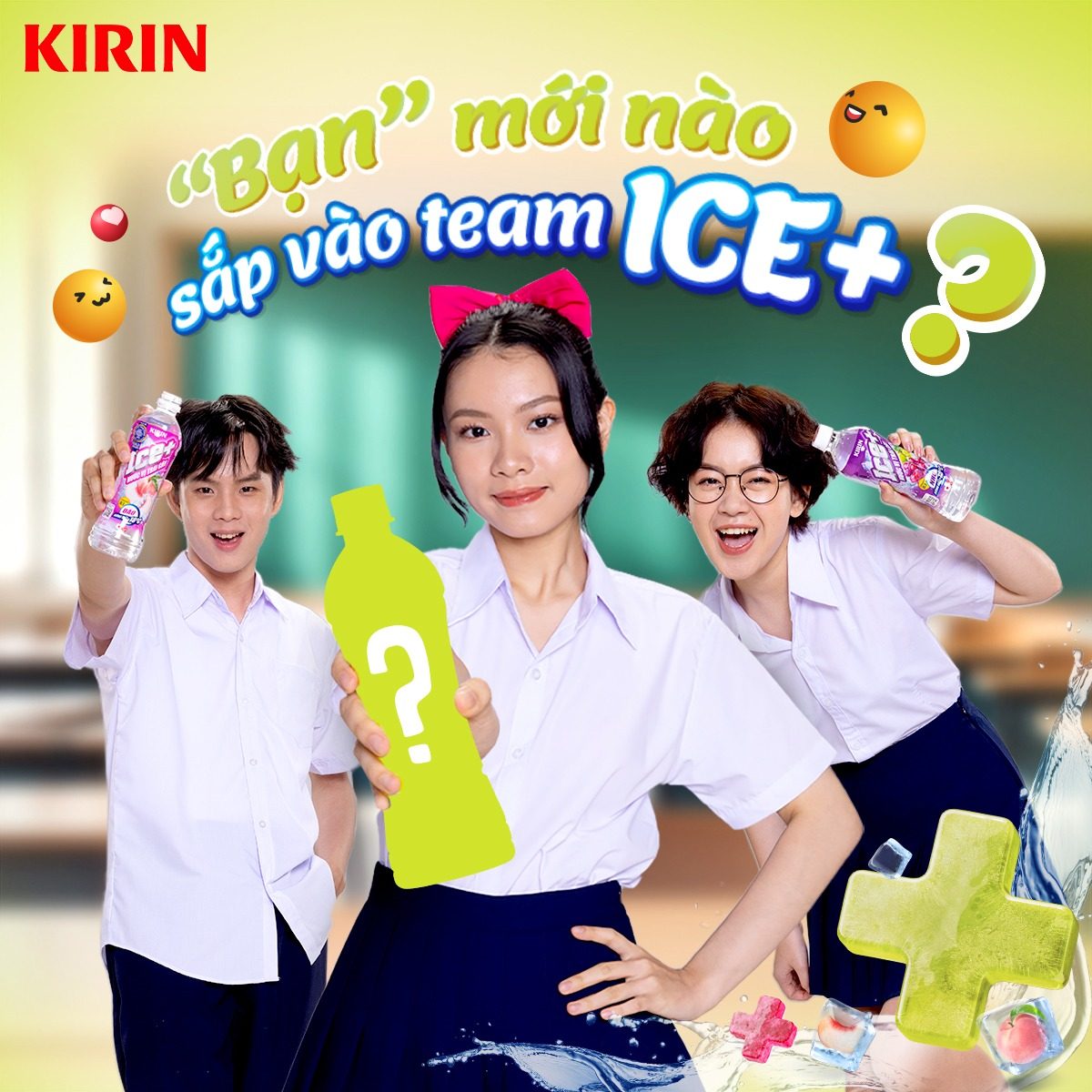 Kirin ICE+ - ba gương mặt trẻ cầm chai ICE+ trong chiến dịch quảng cáo